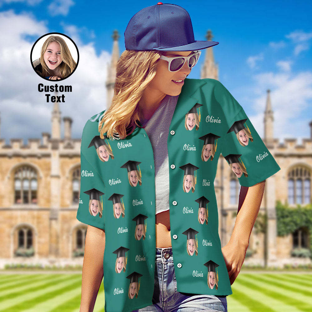 Custom Women's Hawaiian Shirt Personalized Face and Name Aloha Shirts for Graduation Party - MyFaceBoxer