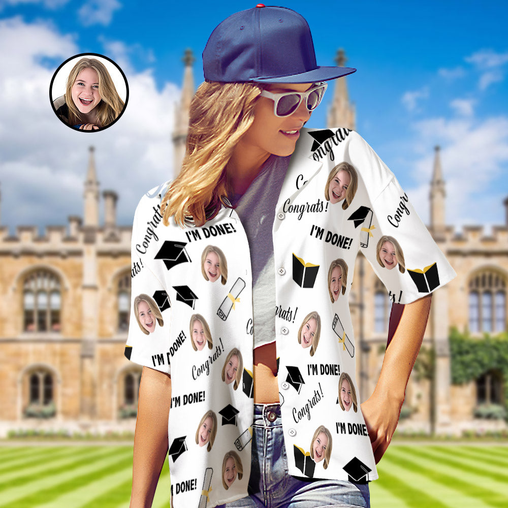 Custom Face Hawaiian Shirt Personalized Name Graduation Women's Aloha Shirts - MyFaceBoxer