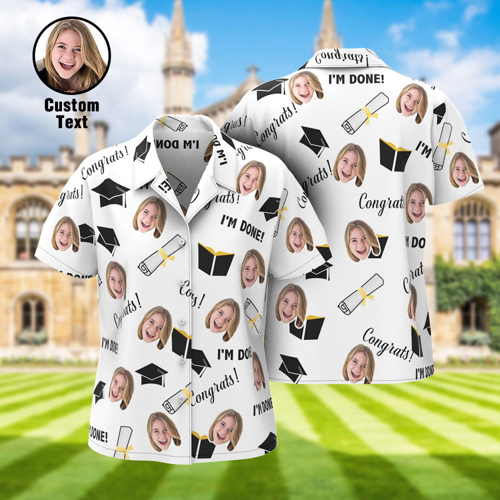 Custom Face Hawaiian Shirt Personalized Name Graduation Women's Aloha Shirts - MyFaceBoxer