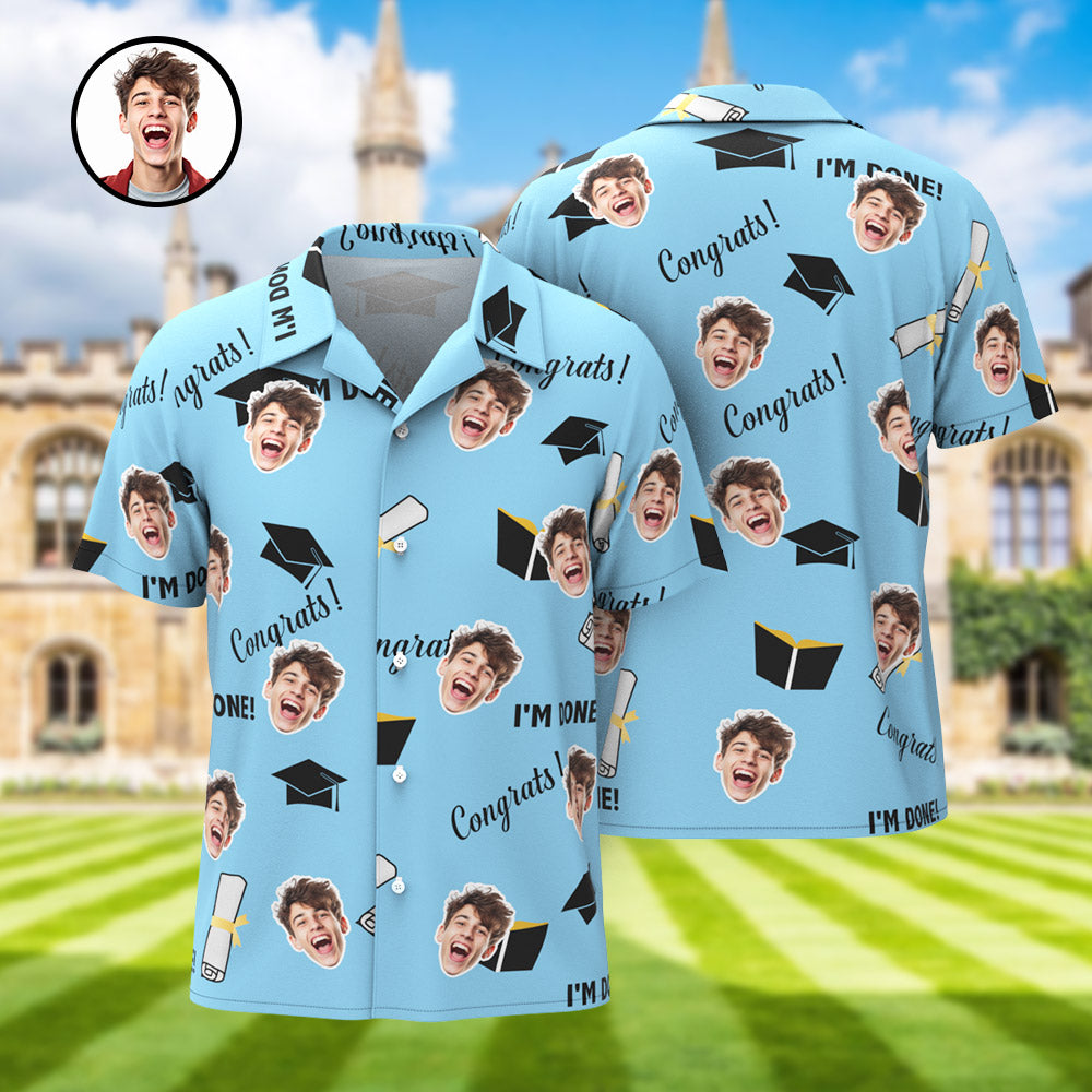 Custom Face Hawaiian Shirt Personalized Name Graduation Men's Aloha Shirts