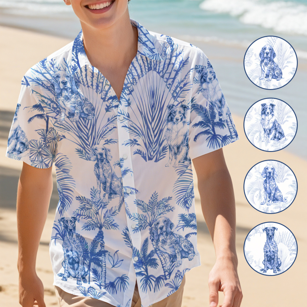 Dog Lovers Toile De Jouy Style Custom Dog Breeds - Personalized Hawaiian Shirt