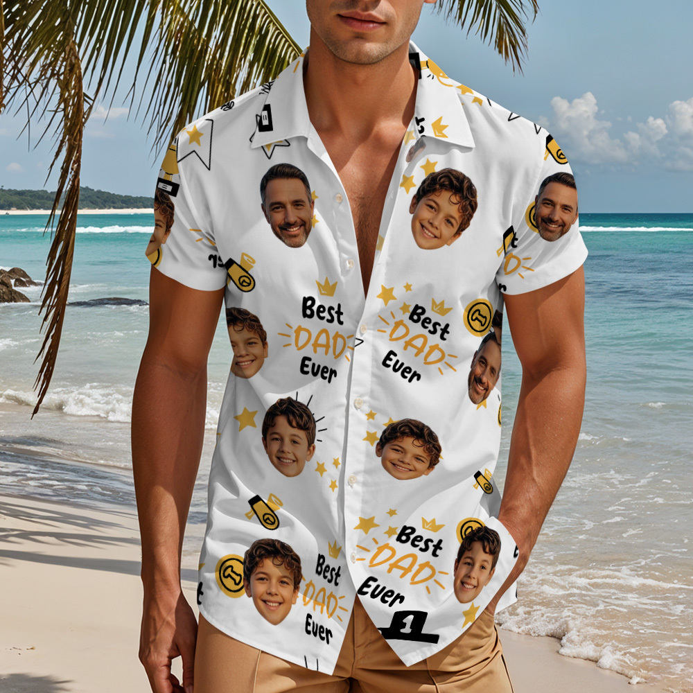 Custom Photo Best Papa Ever Trophy Dad - Personalized Hawaiian Shirt