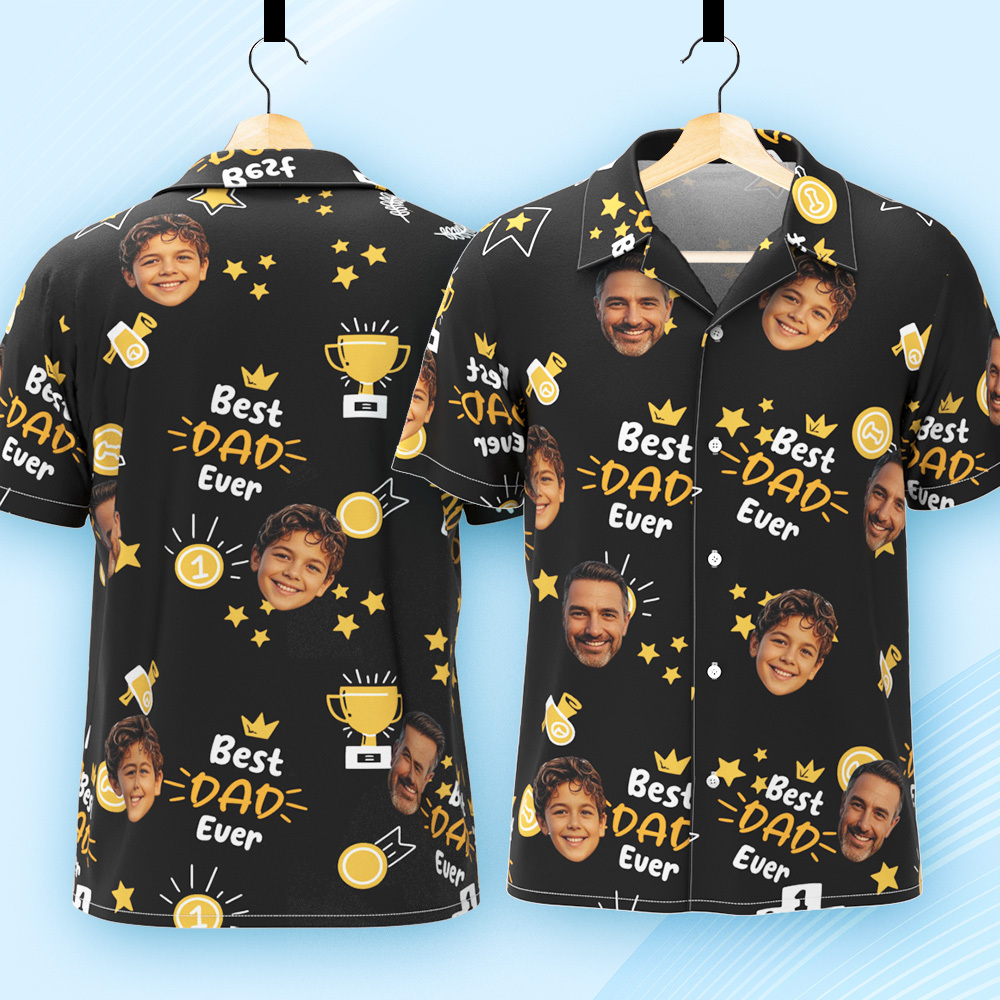 Custom Photo Best Papa Ever Trophy Dad - Personalized Hawaiian Shirt