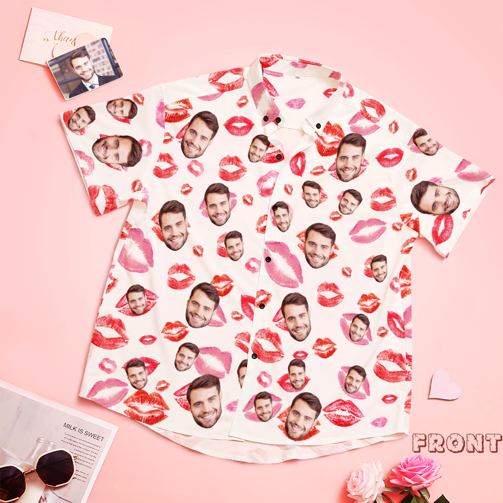 Custom Face Shirt Personalized Photo Hawaiian Shirt Valentine's Day Gift - Lips - MyFaceBoxer