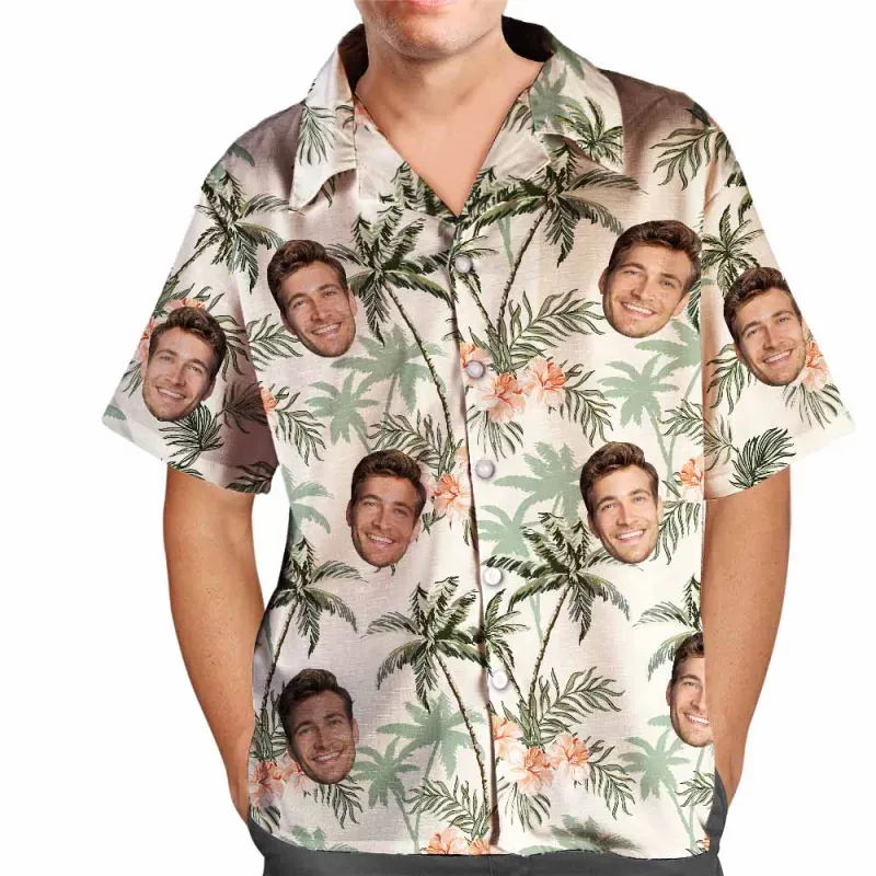 Custom Logo Hawaiian Shirt Vintage Hawaiian Beach Shirts Photo & Print Button-Down Shirt - MyFaceBoxer