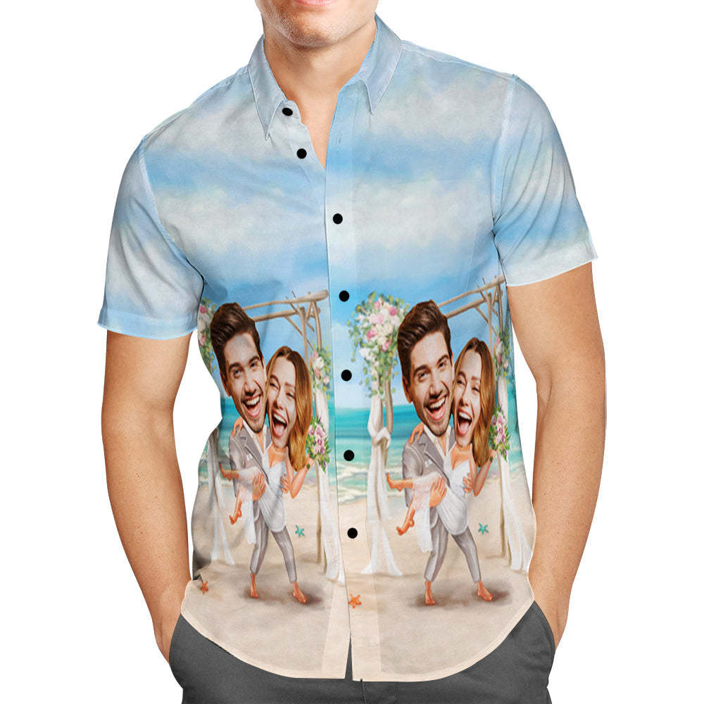 Custom Couple Face Hawaiian Shirt Romantic Wedding Hawaiian Shirt Best Wedding Gift Wedding Gift - MyFaceBoxer