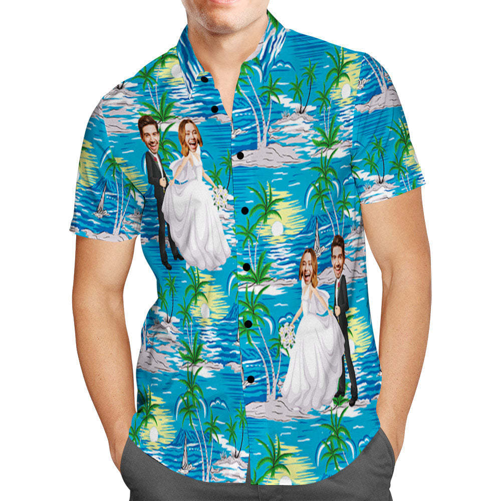Custom Wedding Hawaiian Shirt Personalized Coconut Tree Face Hawaiian Shirt Wedding Gift - MyFaceBoxer