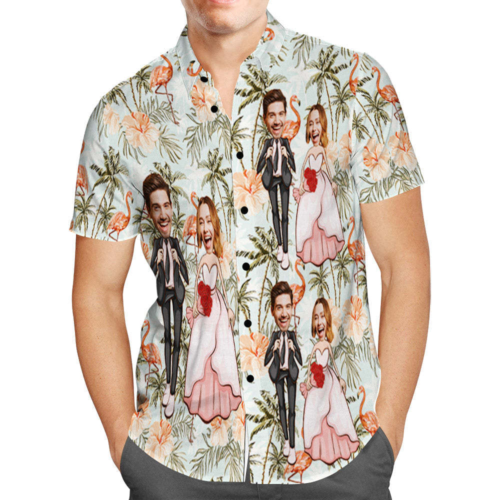 Custom Hawaiian Shirt Personalized Flamingo and Coconut Trees Wedding Hawaiian Shirt - MyFaceBoxer