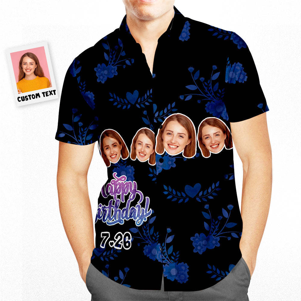 Custom Face Happy Birthday Hawaiian Shirt Flowers Birthday Gifts - MyFaceBoxer