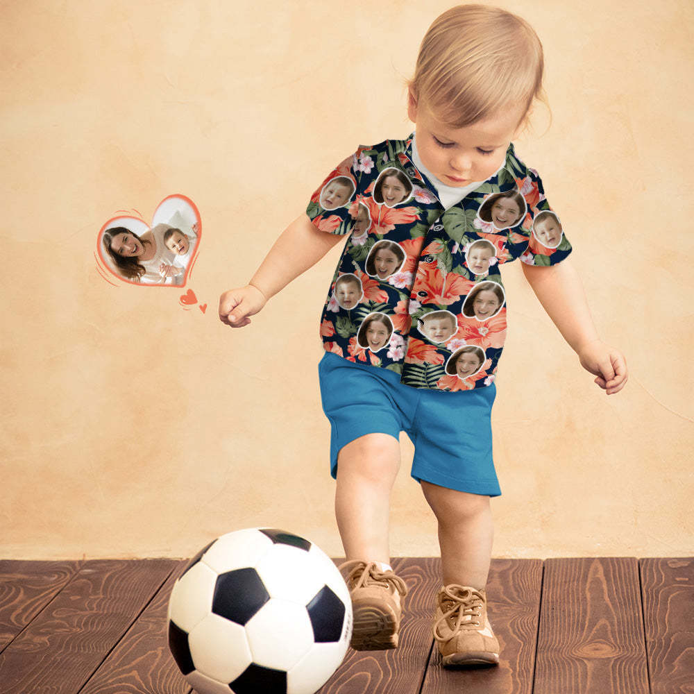 Custom Face Shirt Women's and Kids Hawaiian Shirts Aloha Flowers Mother's Day Gift - MyFaceBoxer