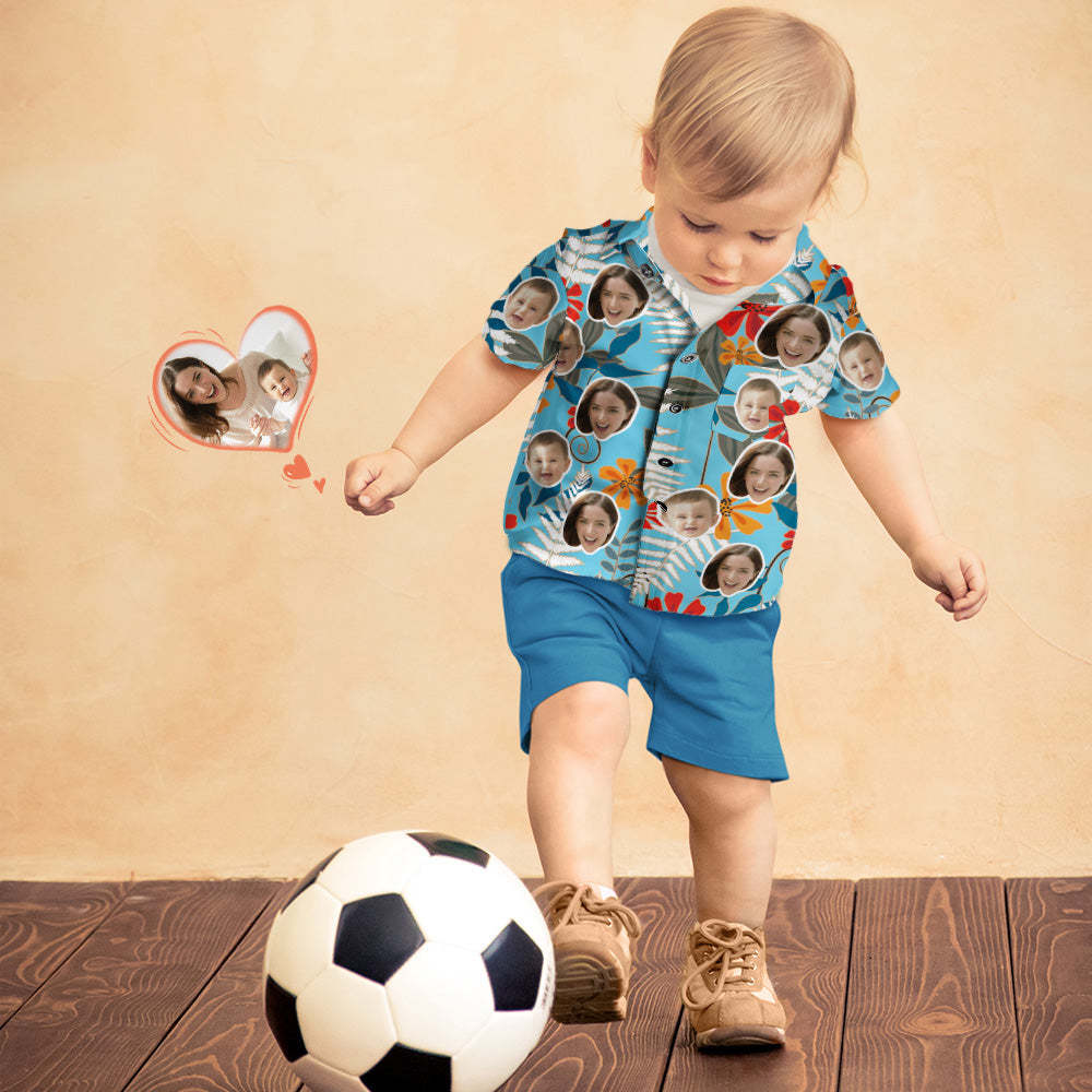 Custom Face Shirt Women's and Kids Hawaiian Shirts Short Sleeve Shirt Mother's Day Gift Hawaiian Flowers - MyFaceBoxer