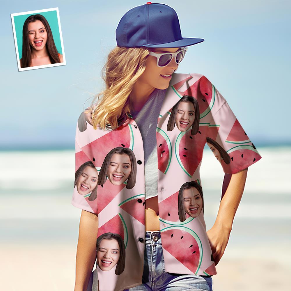 Custom Face Hawaiian Shirt for Women Personalized Women's Photo Hawaiian Shirt Gift for Her - Watermelon - MyFaceBoxer