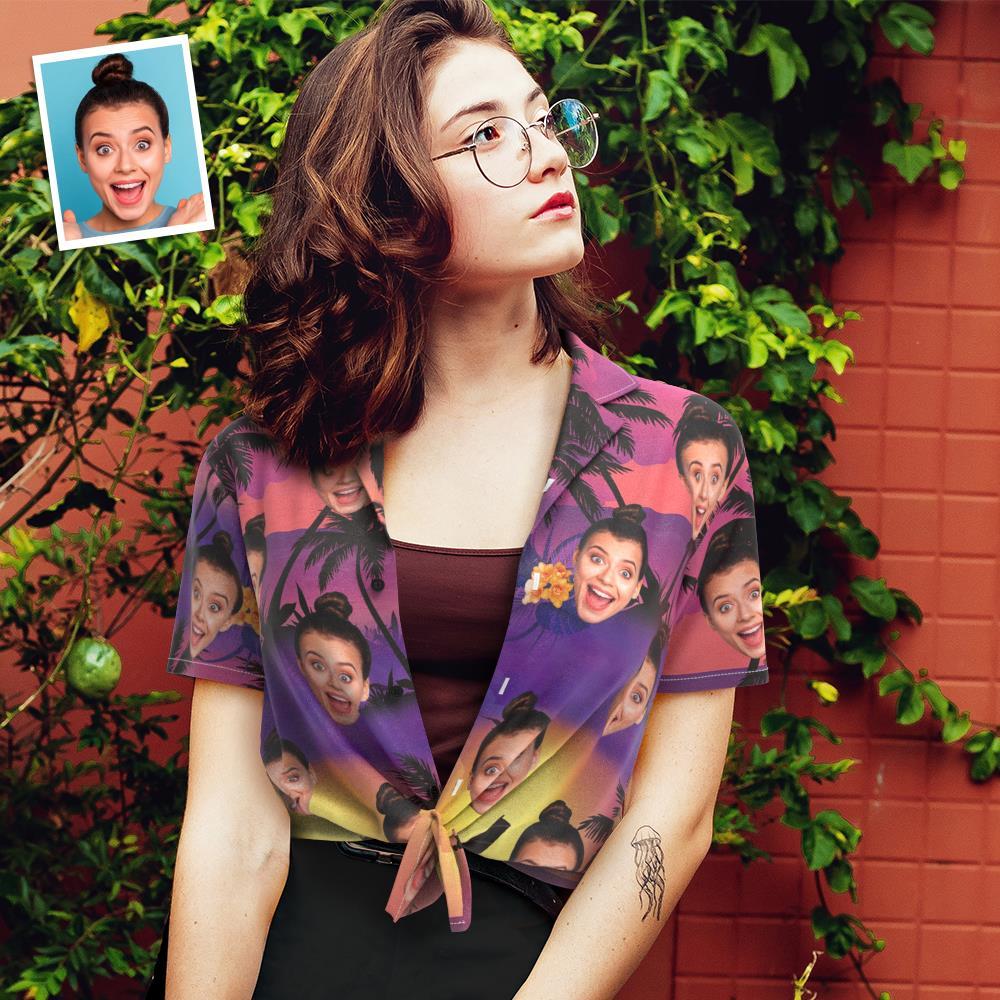 Custom Face Hawaiian Shirt for Women Personalized Women's Photo Hawaiian Shirt Gift for Her - Purple Sunset - MyFaceBoxer