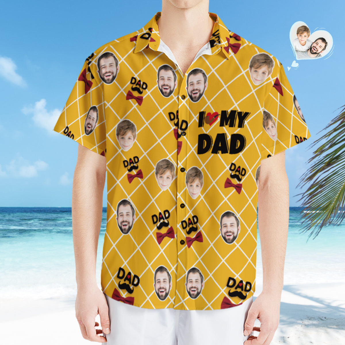 Custom Photo Hawaiian Shirt Personalized Face Hawaiian Shirt Gift Father's Day Gift - I LOVE MY DAD - MyFaceBoxer