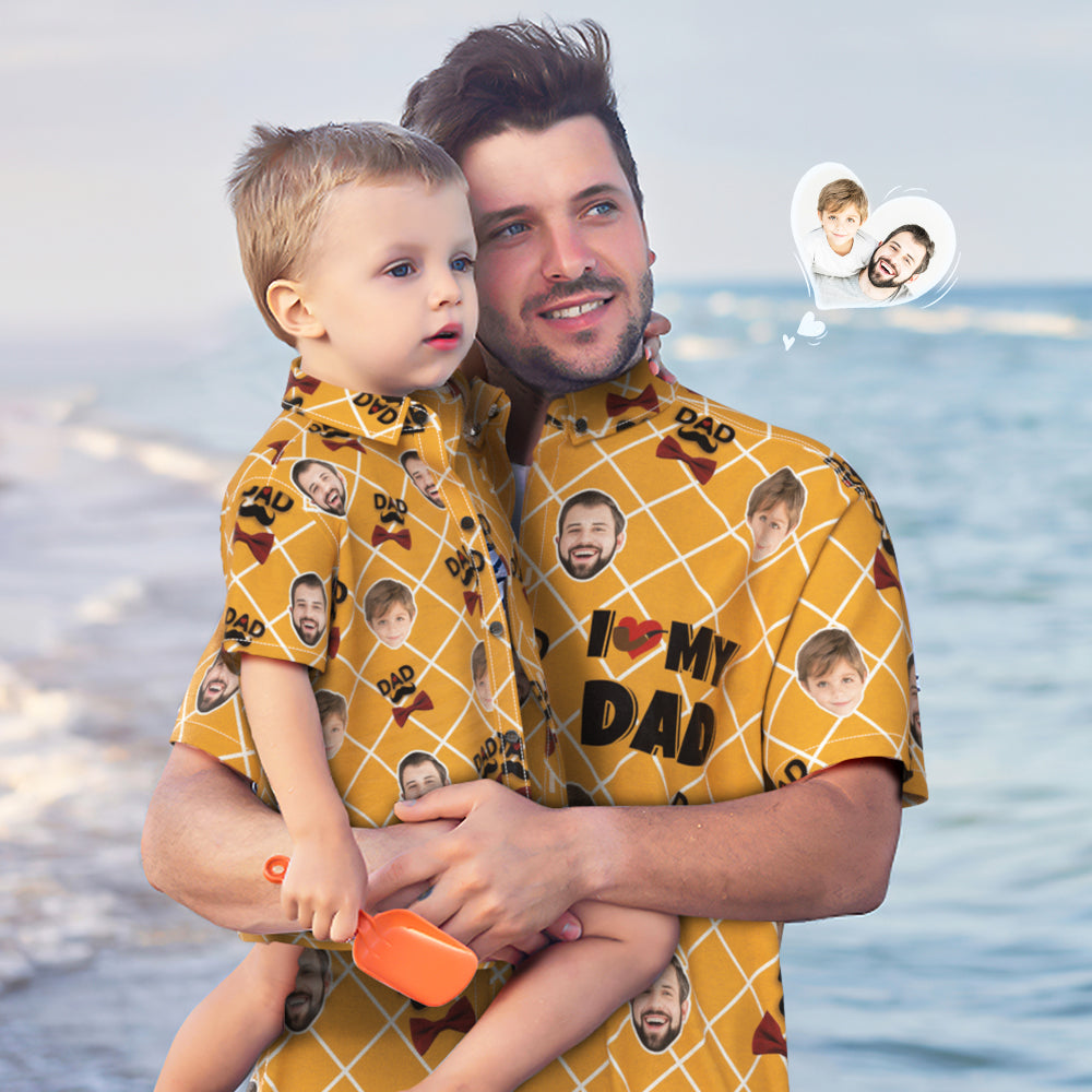 Custom Photo Hawaiian Shirt Personalized Face Hawaiian Shirt Gift Father's Day Gift - I LOVE MY DAD - MyFaceBoxer