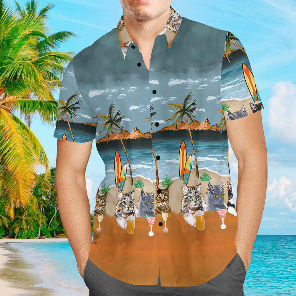Custom Men Hawaiian Shirts Personalized Text Shirts Gifts for Pet Lover - Pet Cat Party - MyFaceBoxer