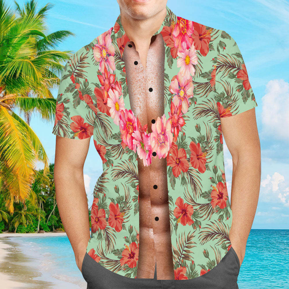 Custom Men Hawaiian Shirts Personalized Text Hawaiian Shirts for Him - Hawaiian Wreath - MyFaceBoxer