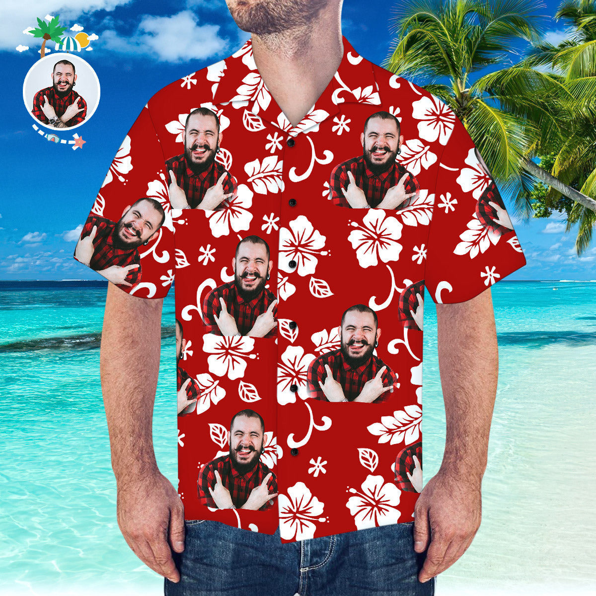 Custom Hawaiian Shirt with Husband Face Personalized Short-Sleeve Hawaiian Shirt