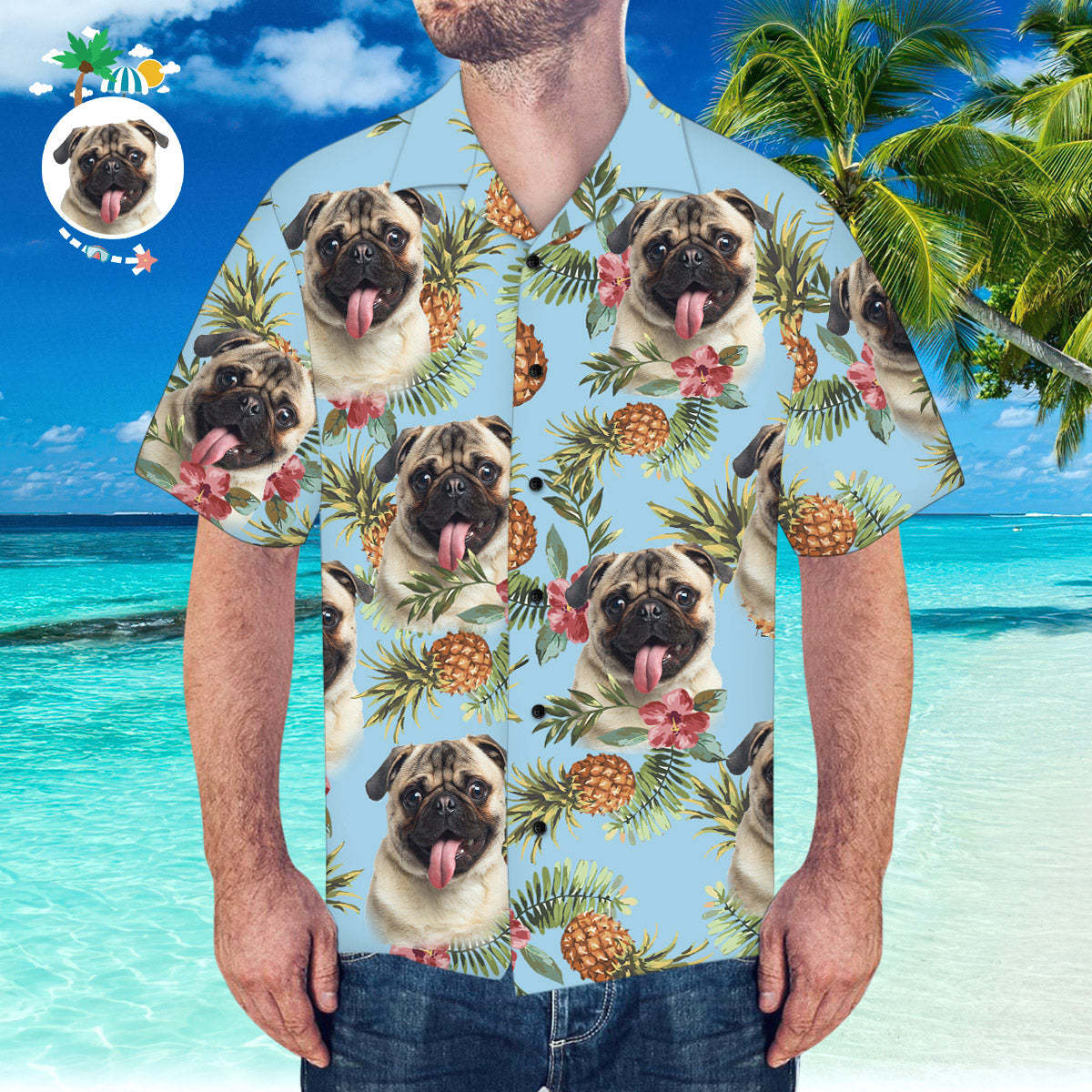 Custom Hawaiian Shirt with Husband Face Pineapple Pattern Hawaiian Shirt for Beach - MyFaceBoxer