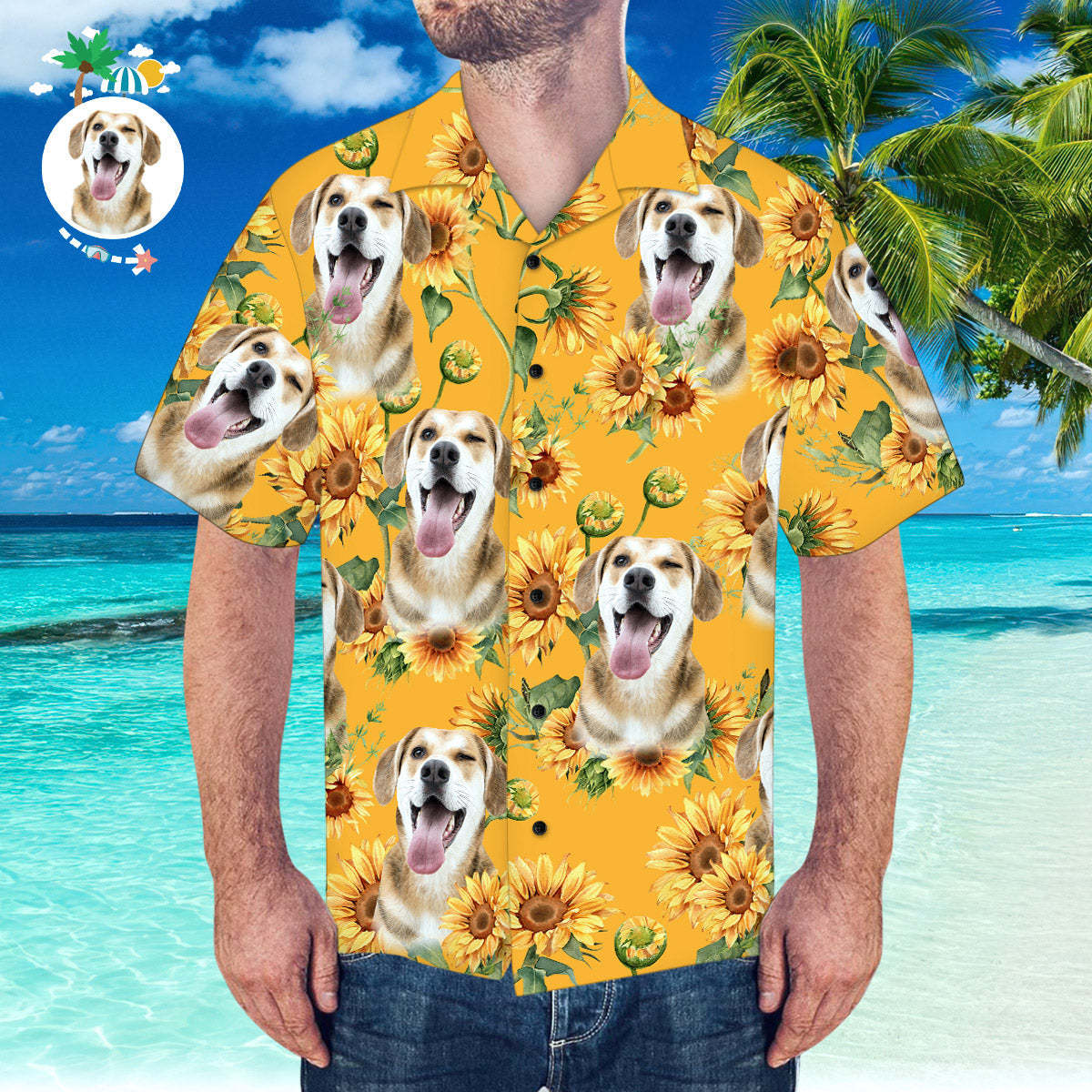 Custom Face Hawaiian Shirt Sunflower Pattern Hawaiian Shirt for Beach Party - MyFaceBoxer