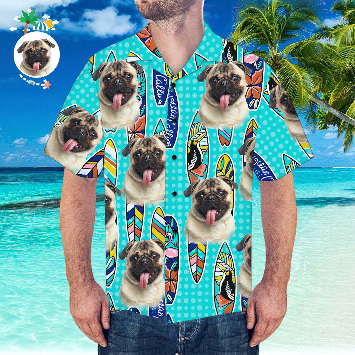 Custom Hawaiian Shirt with Boyfriend Face Surfing Pattern Short-Sleeve Hawaiian Shirt - MyFaceBoxer