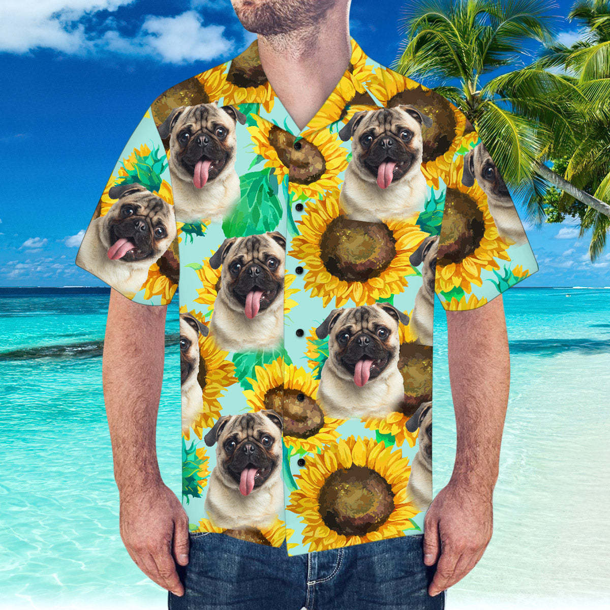 Custom Face Hawaiian Shirt Personalized Hawaiian Shirt Summer Sunflower Shirt - MyFaceBoxer