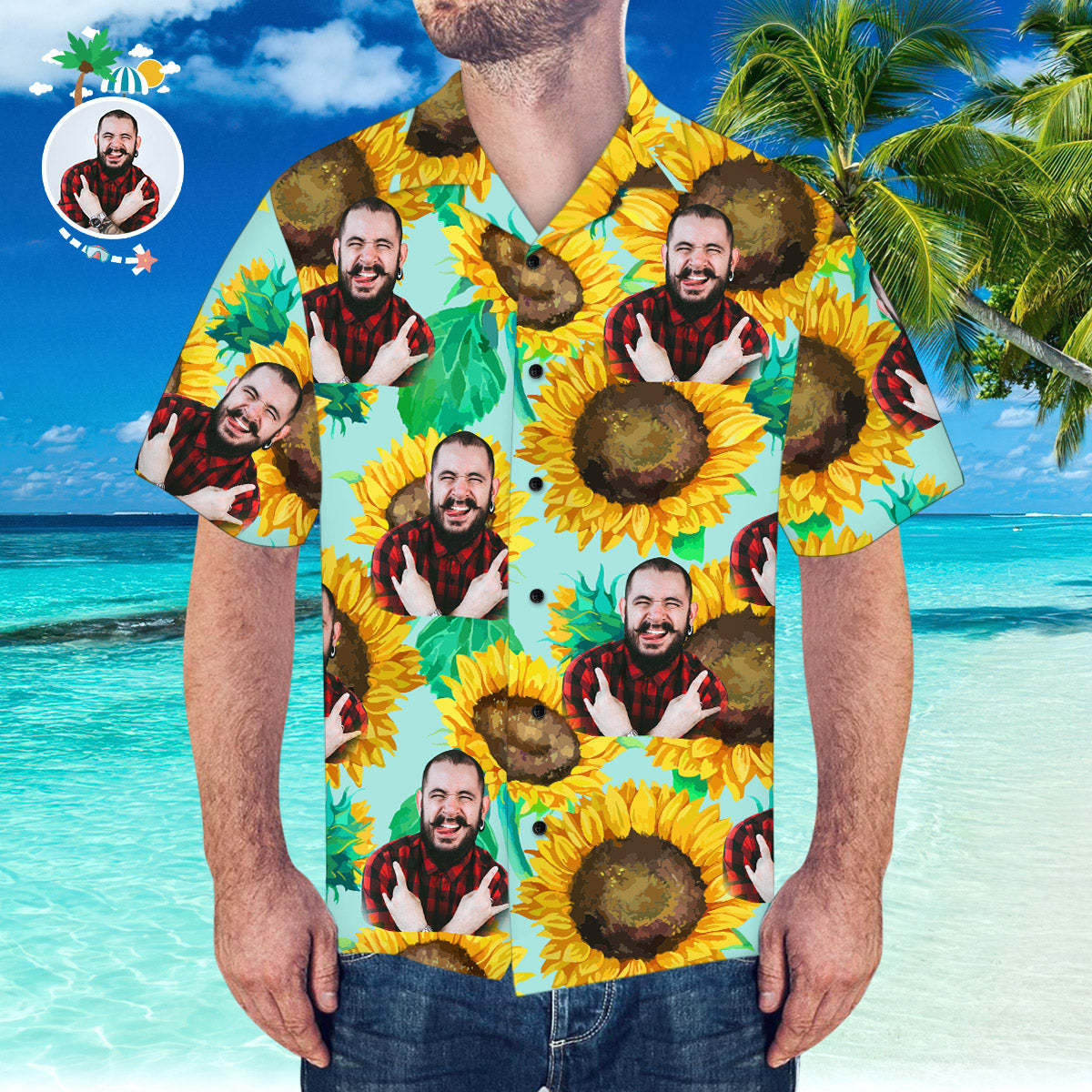 Custom Face Hawaiian Shirt Personalized Hawaiian Shirt Summer Sunflower Shirt - MyFaceBoxer