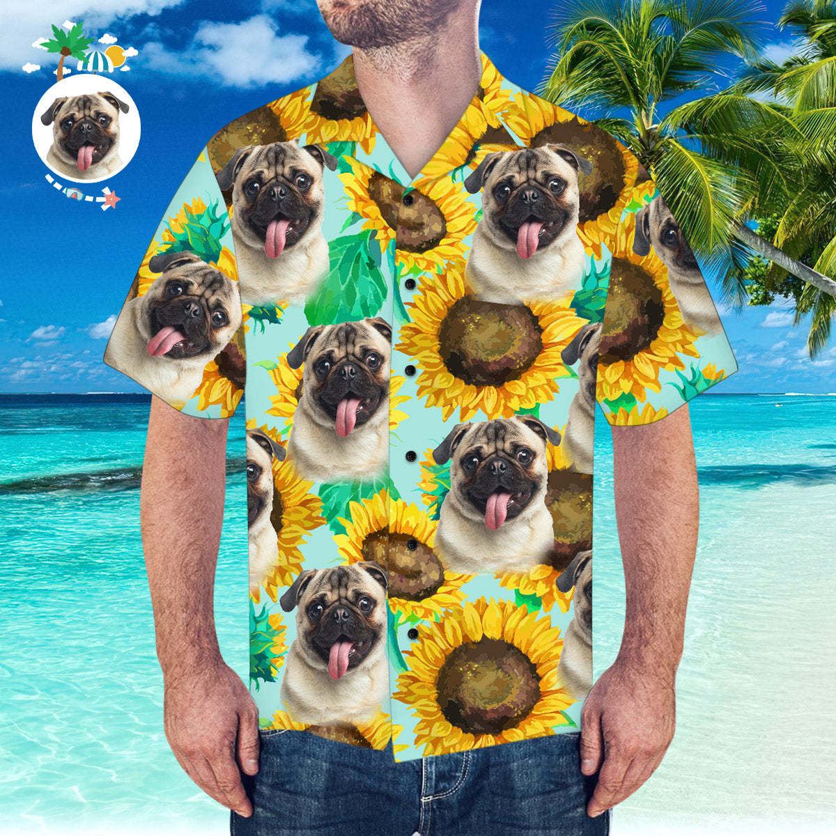 Custom Face Hawaiian Shirt Personalized Hawaiian Shirt Summer Sunflower Shirt - MyFaceBoxer