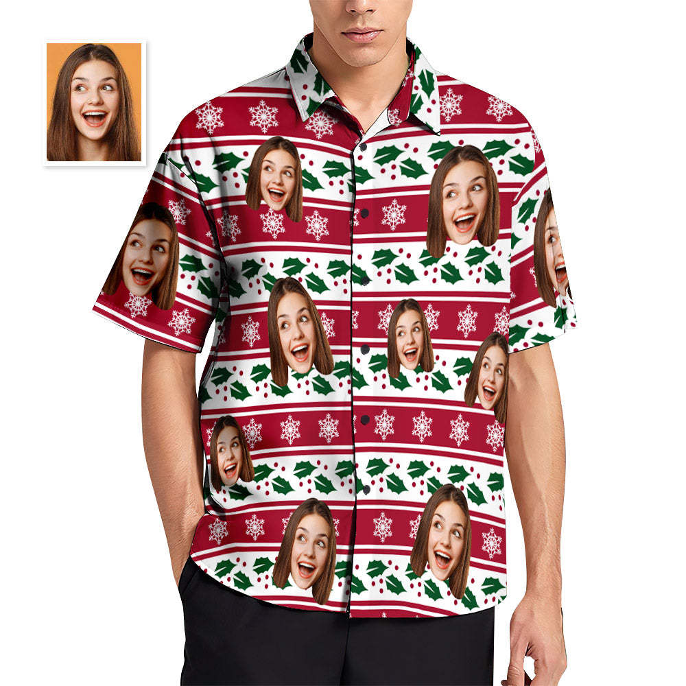 Custom Face Christmas Stripe Hawaiian Shirts Personalized Photo Gift Men's Christmas Shirts - MyFaceBoxer