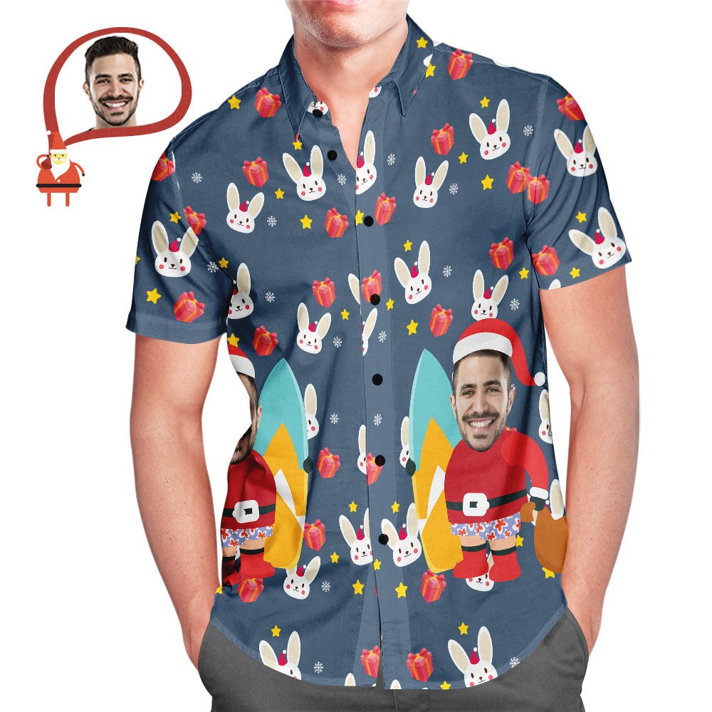 Custom Santa's Face All Over Print Christmas Hawaiian Shirt Christmas Gift for Him