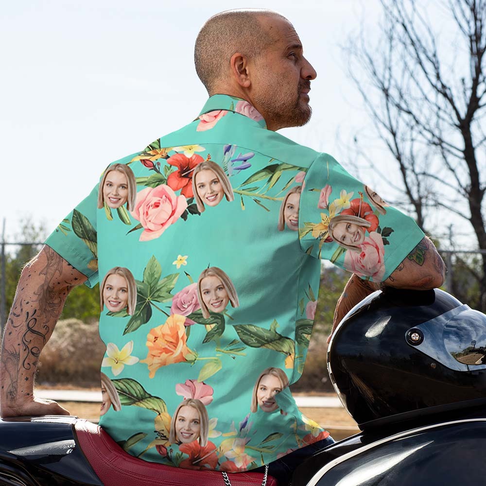 Custom Face Hawaiian Style Shirt Flowers Family Matching - MyFaceBoxer