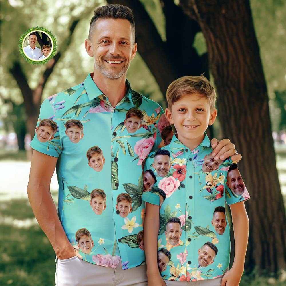 Custom Face Hawaiian Style Shirt Flowers Family Matching - MyFaceBoxer