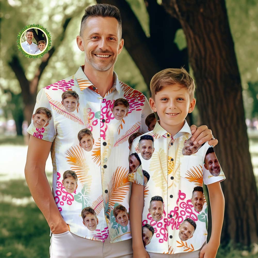 Custom Face Hawaiian Style Pineapples Shirt Family Matching - MyFaceBoxer