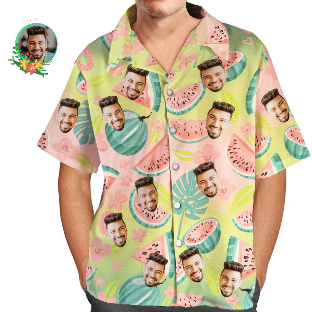 Custom Face Men's All Over Print Aloha Hawaiian Shirt Watermelons and Summer