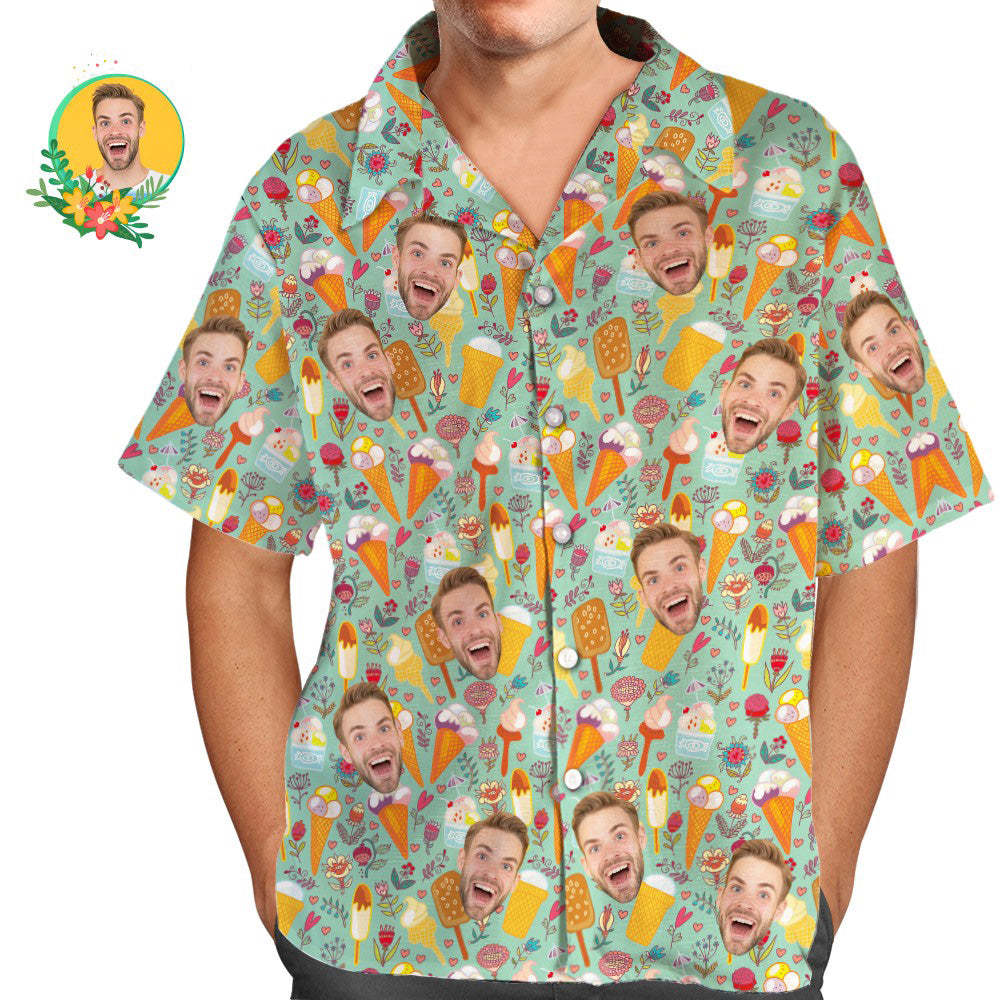 Custom Face Hawaiian Shirt Cool Ice cream Men's All Over Print Aloha Shirt - MyFaceBoxer