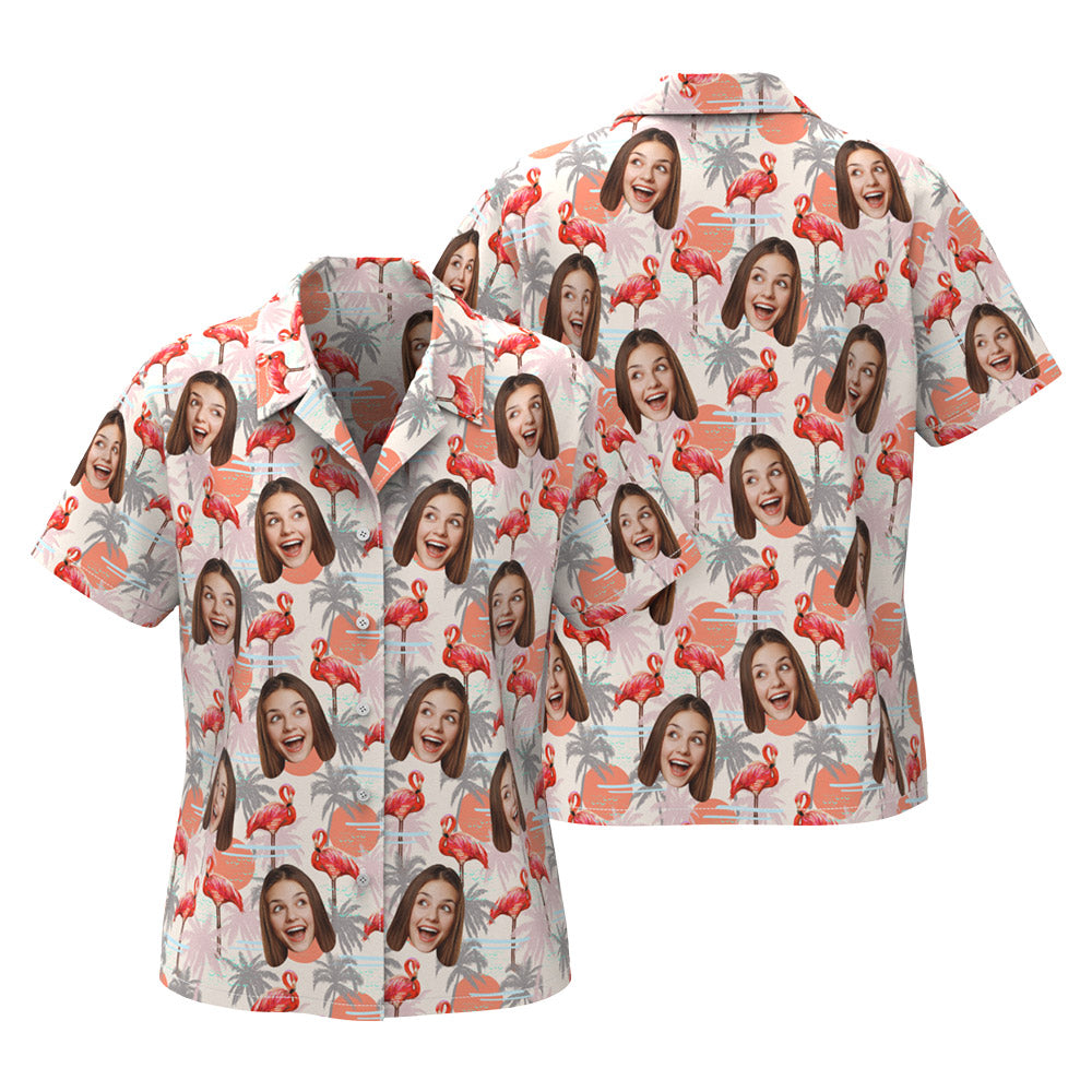 Custom Face Couple Matching Hawaiian Shirts Flamingo Floral Valentine's Day Gift