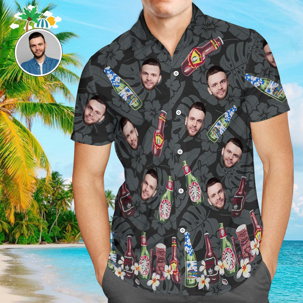 Custom Face Hawaiian Shirt Personalized Funny Brewed Beer Shirt with Photo Great Birthday Vacation Party Gift For Him - MyFaceBoxer