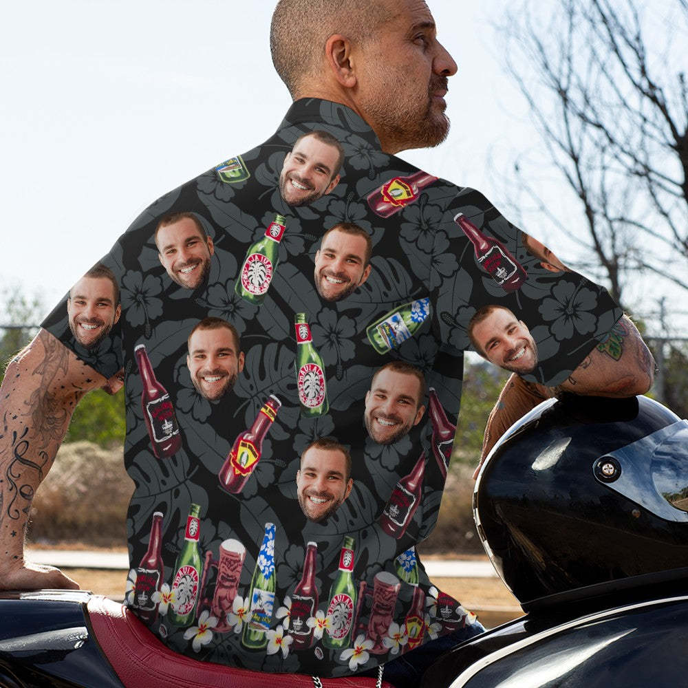 Custom Face Hawaiian Shirt Personalized Funny Brewed Beer Shirt with Photo Great Birthday Vacation Party Gift For Him - MyFaceBoxer