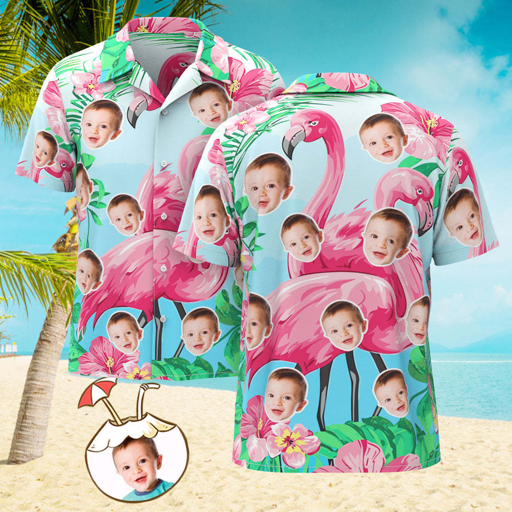 Custom Face All Over Print Hawaiian Shirt Flamingo Summer Hawaiian Shirt for Men - MyFaceBoxer