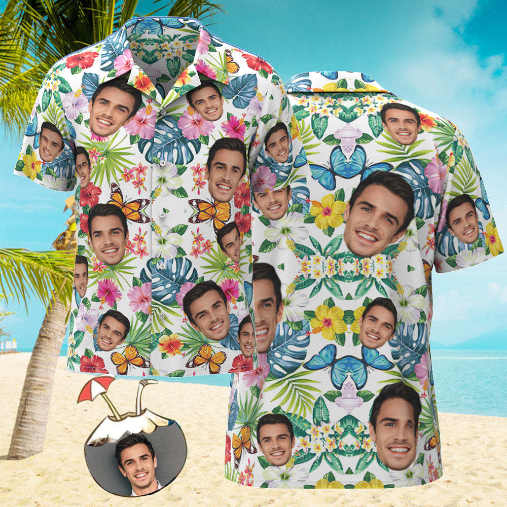 Custom Face Hawaiian Shirt Men's All Over Print Aloha Shirt Gift - Romantic Flowers Hawaii - MyFaceBoxer