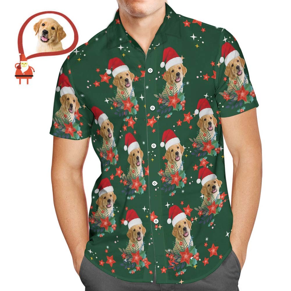 Men's Custom Photo Christmas Hawaiian Shirts Christmas Gift for Pet Lovers - MyFaceBoxer