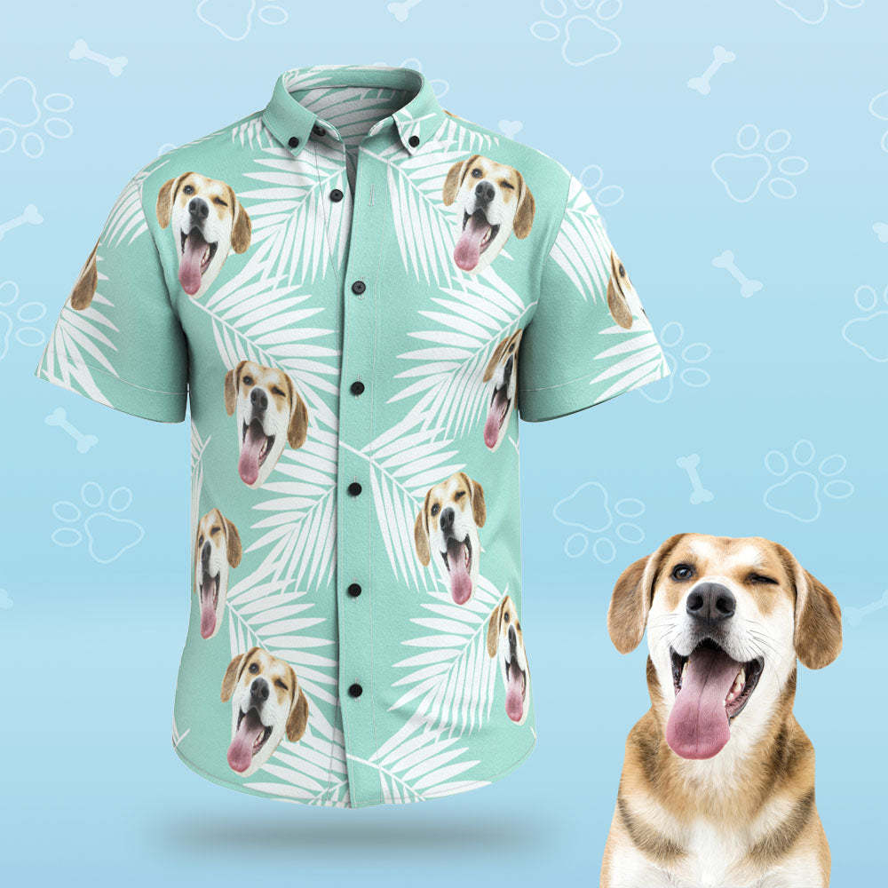 Custom Face Men Hawaiian Shirts Personalized Cute Dog Face for Pet Lover - Blue - MyFaceBoxer