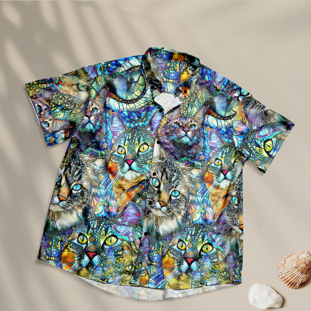 Kaleidoscope Cat Hawaiian Shirts for Pet Lover