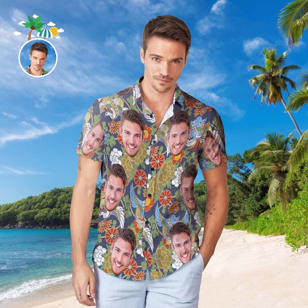 Custom Face Hawaiian Shirt Men's Popular All Over Print Hawaiian Beach Shirt Gift - Japanese Pattern - MyFaceBoxer