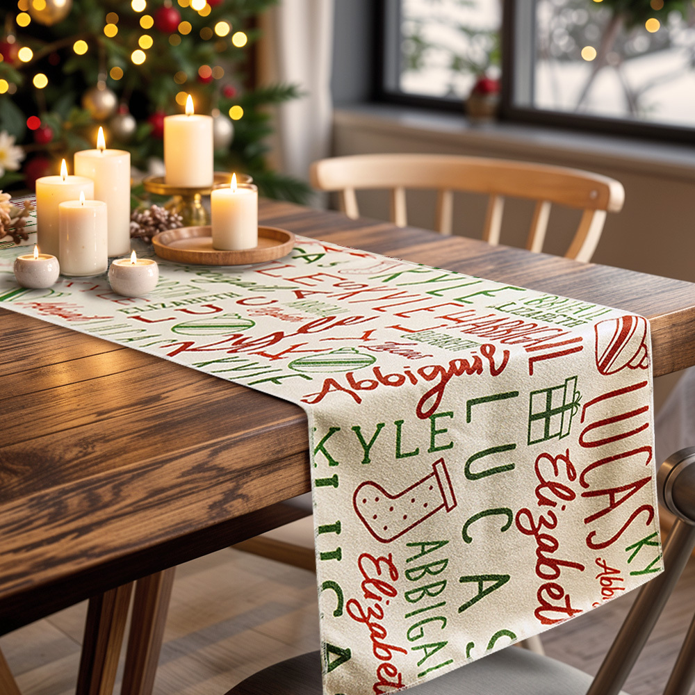 Holiday Repeating Name Personalized Christmas Table Runner- 16" x 60"