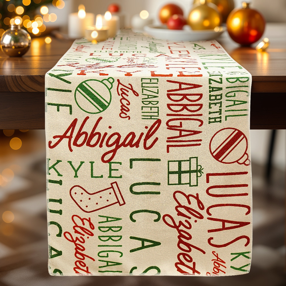 Holiday Repeating Name Personalized Christmas Table Runner- 16" x 60"