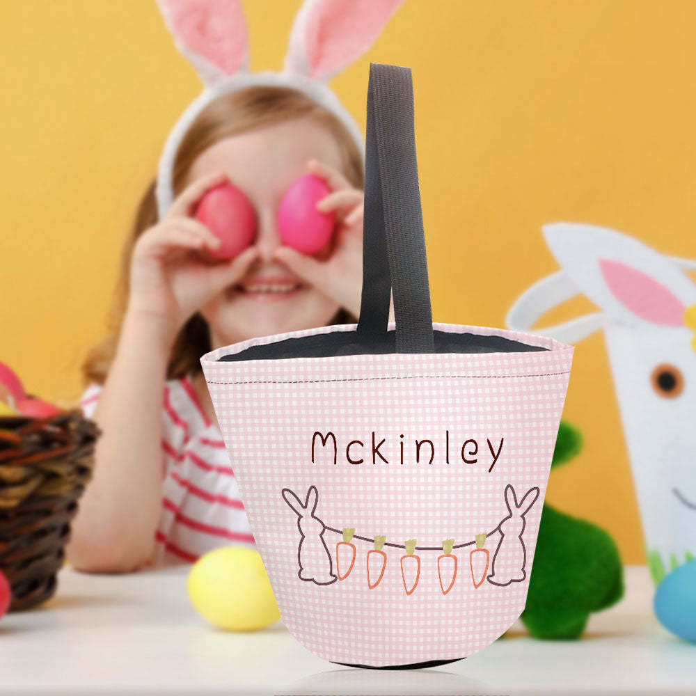 Personalized Easter Basket Custom Name Easter Gingham Bunny Basket Gifts for Kids - MyFaceBoxer