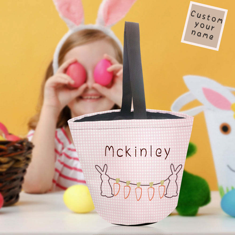 Personalized Easter Basket Custom Name Easter Gingham Bunny Basket Gifts for Kids - MyFaceBoxer