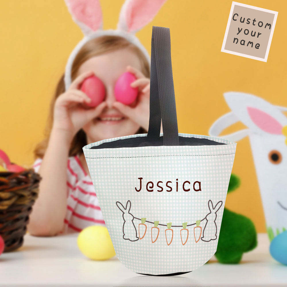 Personalized Easter Basket Custom Name Easter Gingham Bunny Basket Gifts for Kids - MyFaceBoxer