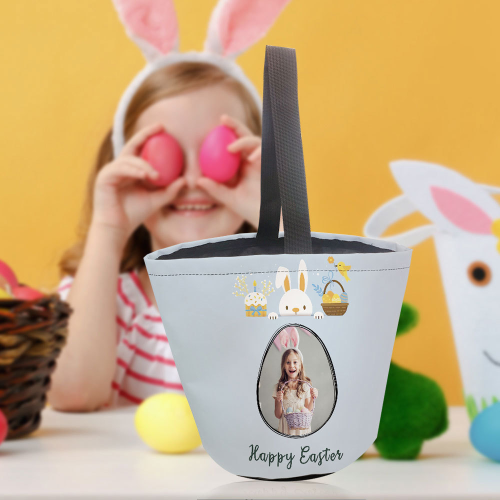 Personalized Easter Basket Custom Photo Cute Happy Easter Basket Gifts for Kids - MyFaceBoxer